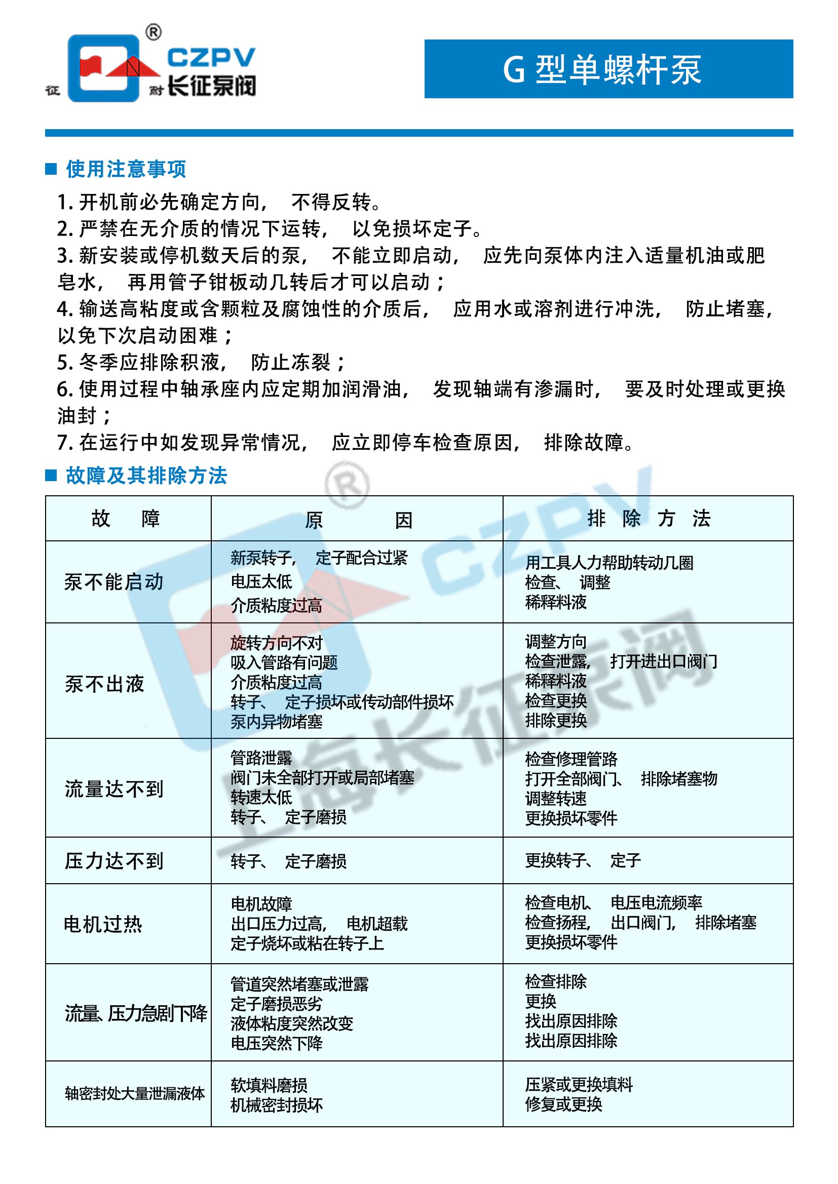 G型单螺杆泵故障排除